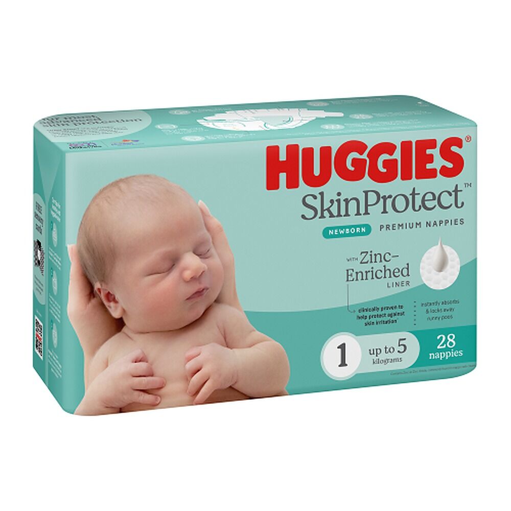 Huggies Skin Protect Newborn Nappies, 28 Nappies x 4