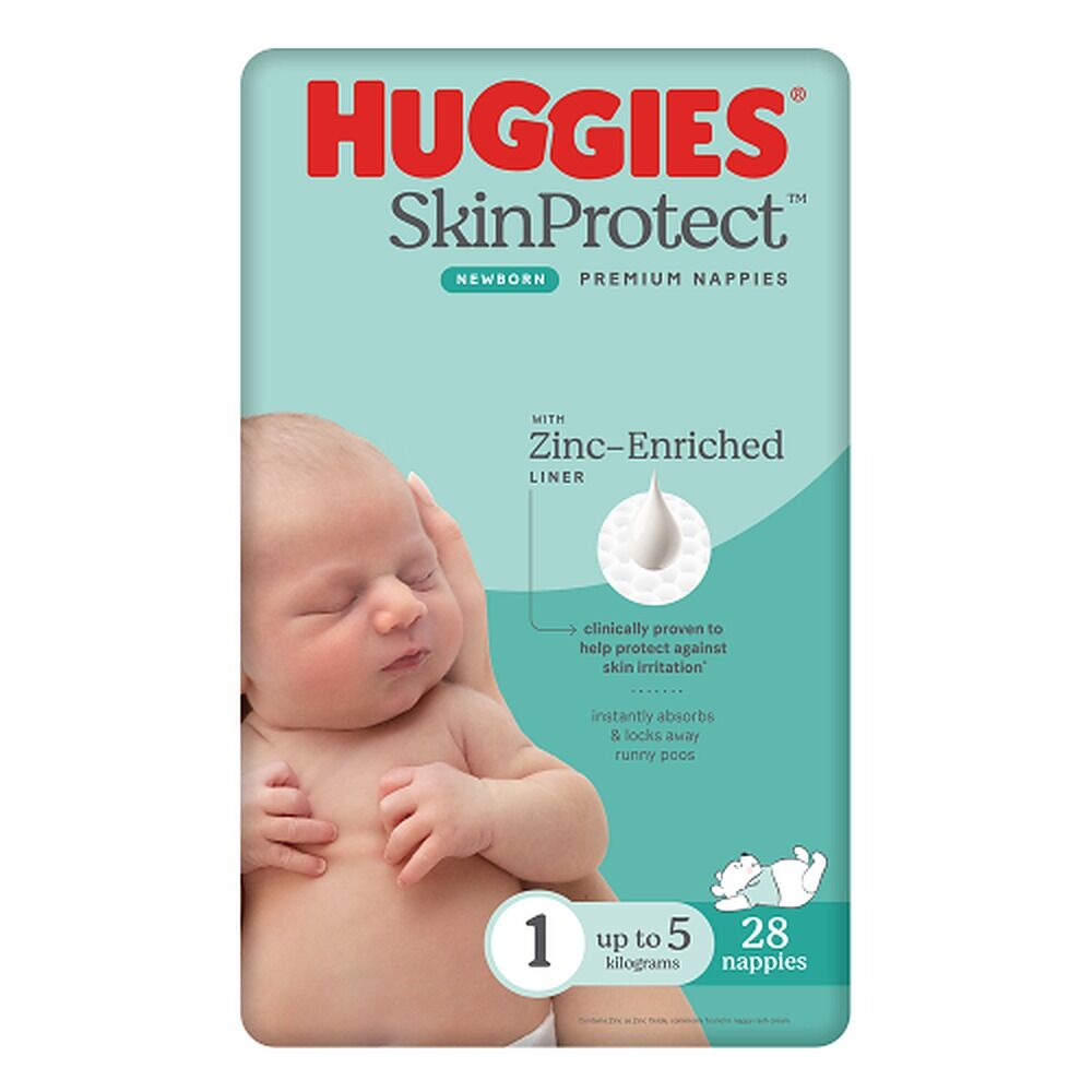 Huggies Skin Protect Newborn Nappies, 28 Nappies x 4