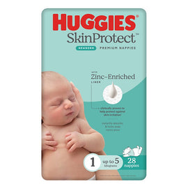 Huggies Skin Protect Newborn Nappies, 28 Nappies x 4