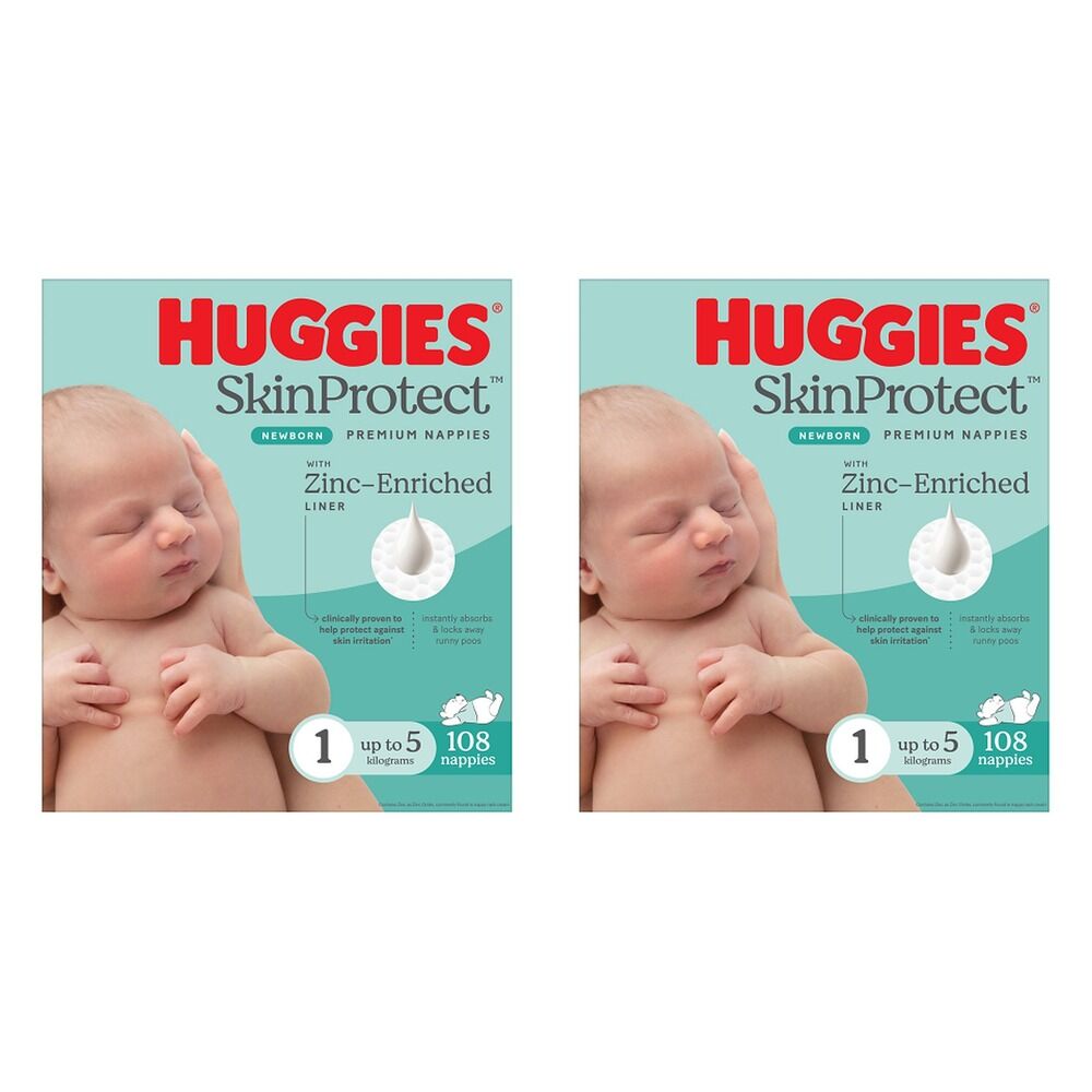 Huggies Newborn Nappies for Boys & Girls Size 1 108 Pack Bundle of 2