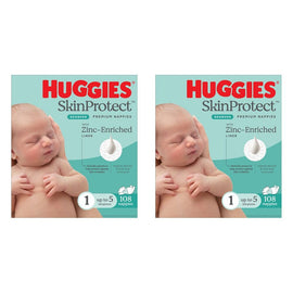 Huggies Newborn Nappies for Boys & Girls Size 1 108 Pack Bundle of 2