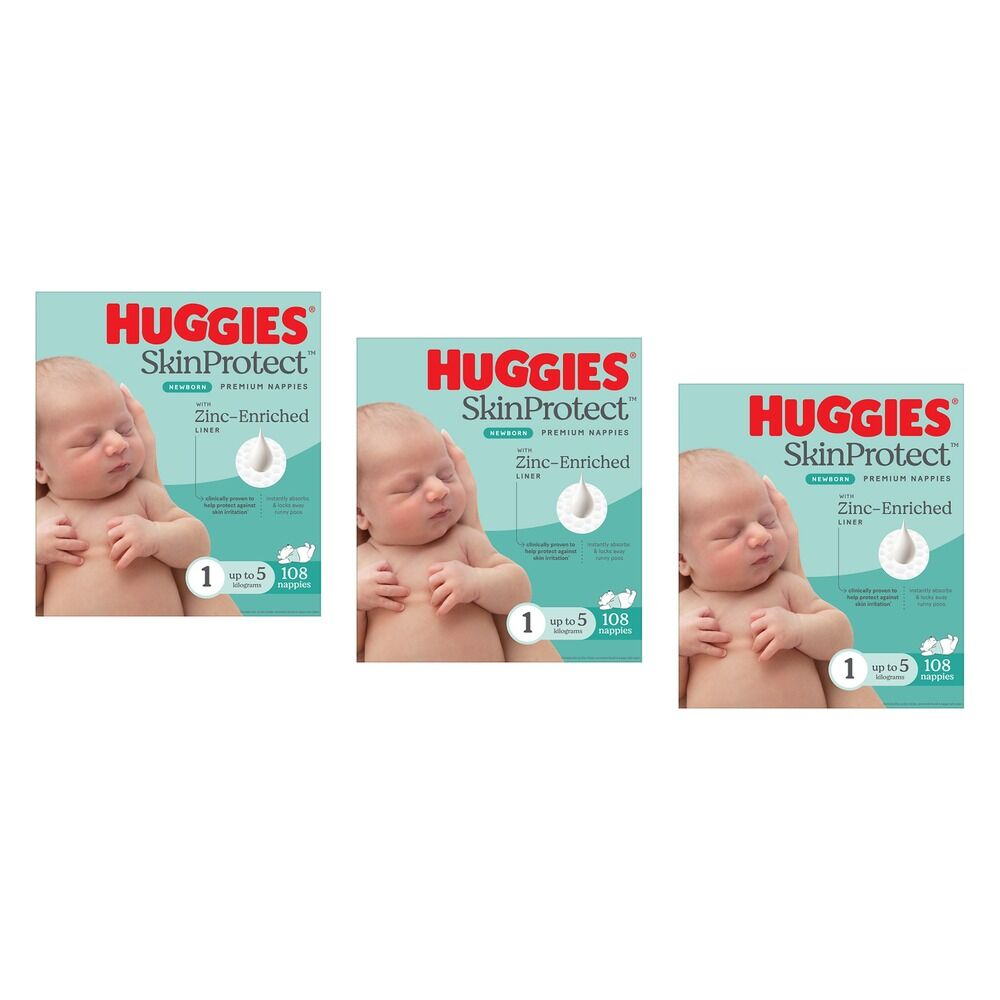 Huggies Newborn Nappies for Boys & Girls Size 1 108 Pack Bundle of 3