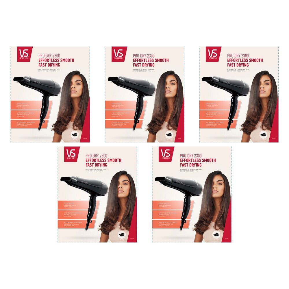 VS Sassoon Pro Dry 2300W Hair Dryer Pack of 5
