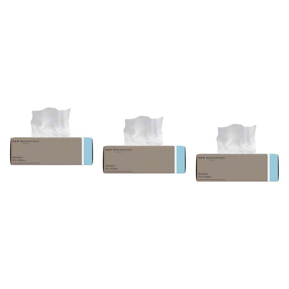 New Beginnings Bamboo Dry Wipes 100 Pack Bundle of 3