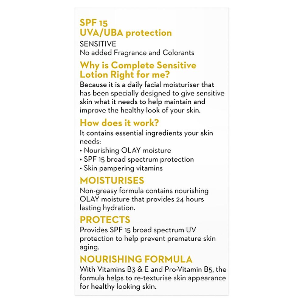 Olay Complete UV Protect Moisturiser Lotion Sensitive Skin SPF15 150mL