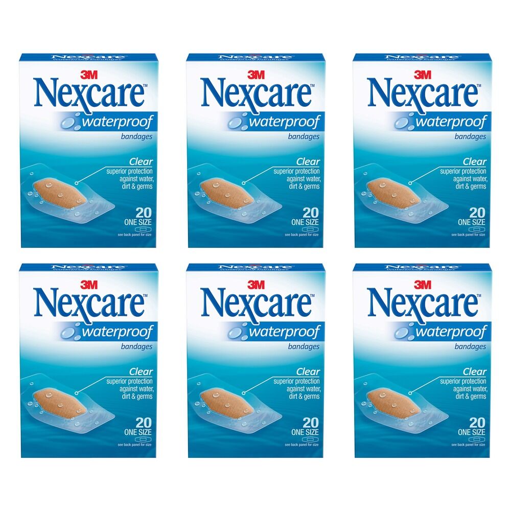 Nexcare Waterproof Strips Medium 20 Pack Bundle of 6