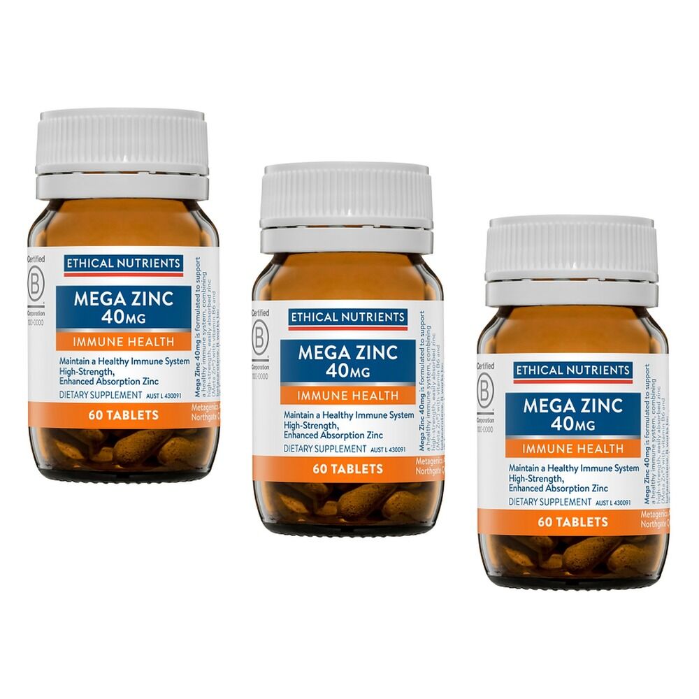 Ethical Nutrients Mega Zinc 40mg 60 Tablets Pack of 3