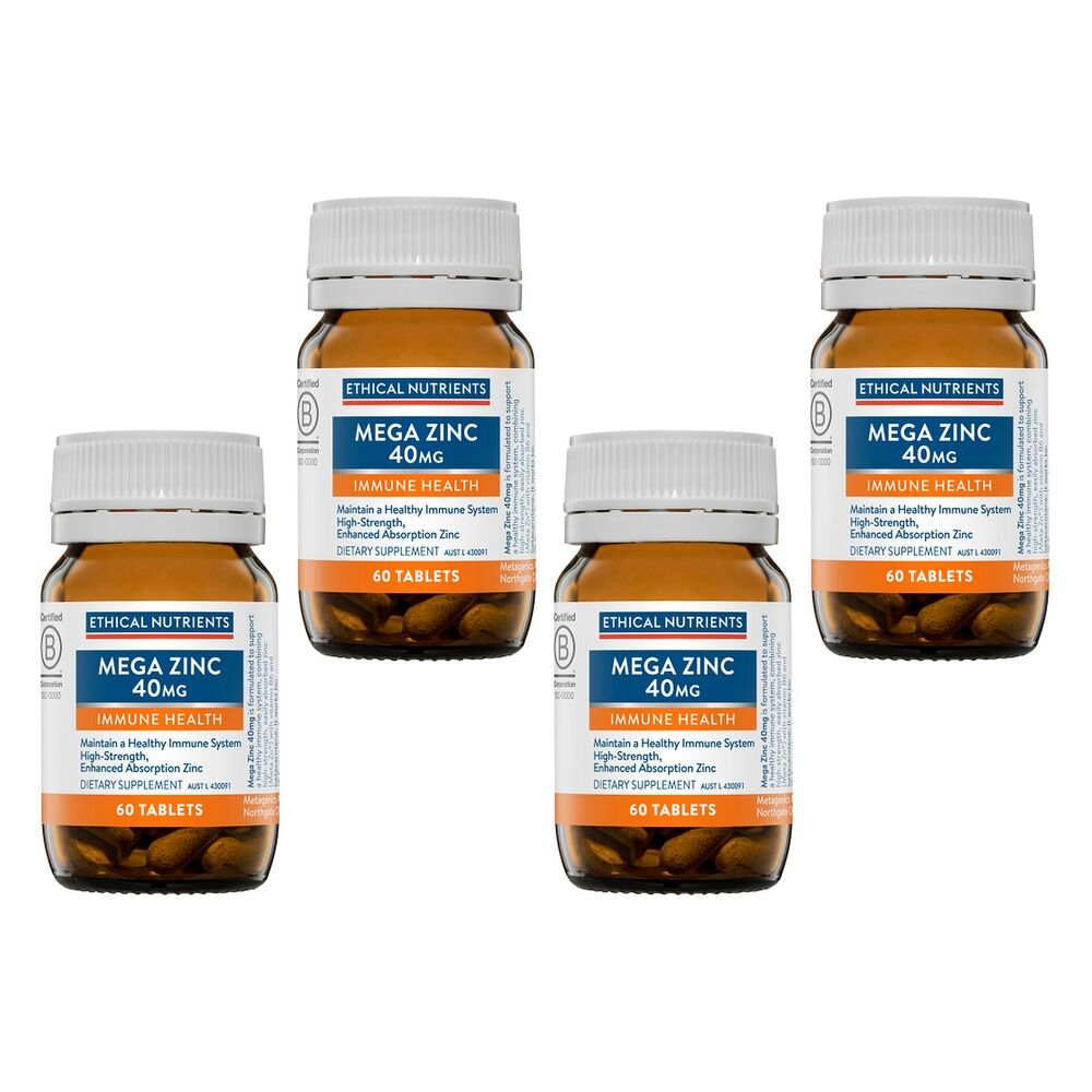 Ethical Nutrients Mega Zinc 40mg 60 Tablets Pack of 4