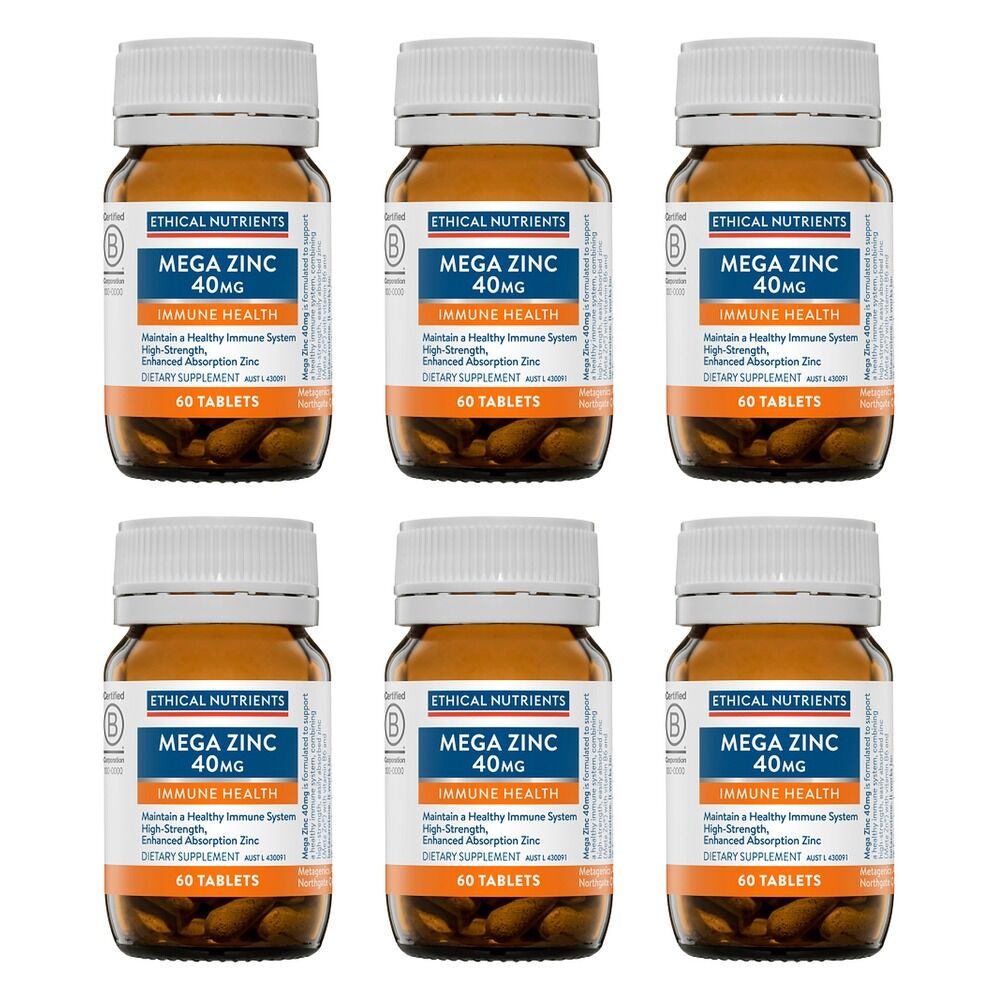 Ethical Nutrients Mega Zinc 40mg 60 Tablets Pack of 6