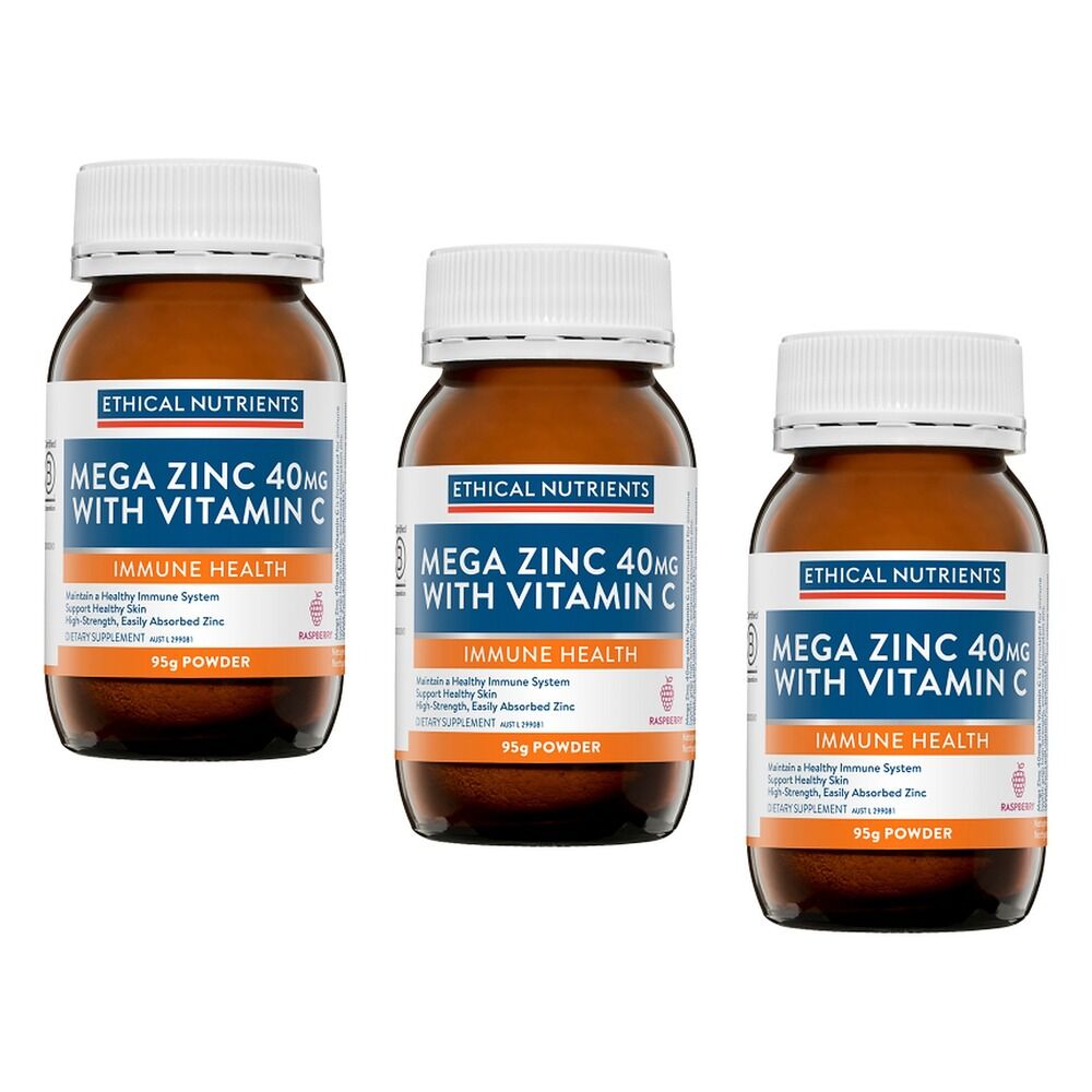 Ethical Nutrients Mega Zinc 40mg with Vitamin C 95g Pack of 3