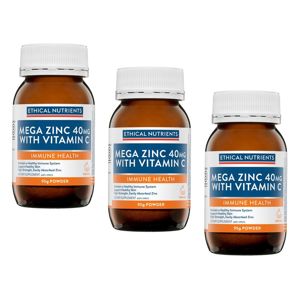 Ethical Nutrients Mega Zinc 40mg with Vitamin C Orange 95g Pack of 3