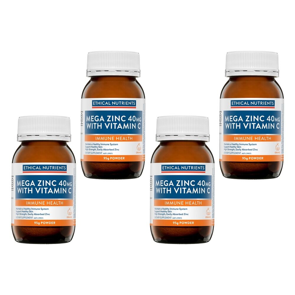 Ethical Nutrients Mega Zinc 40mg with Vitamin C Orange 95g Pack of 4