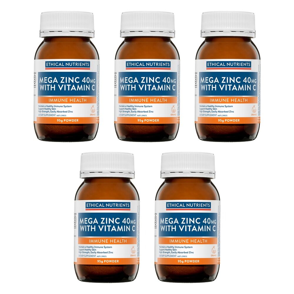 Ethical Nutrients Mega Zinc 40mg with Vitamin C Orange 95g Pack of 5