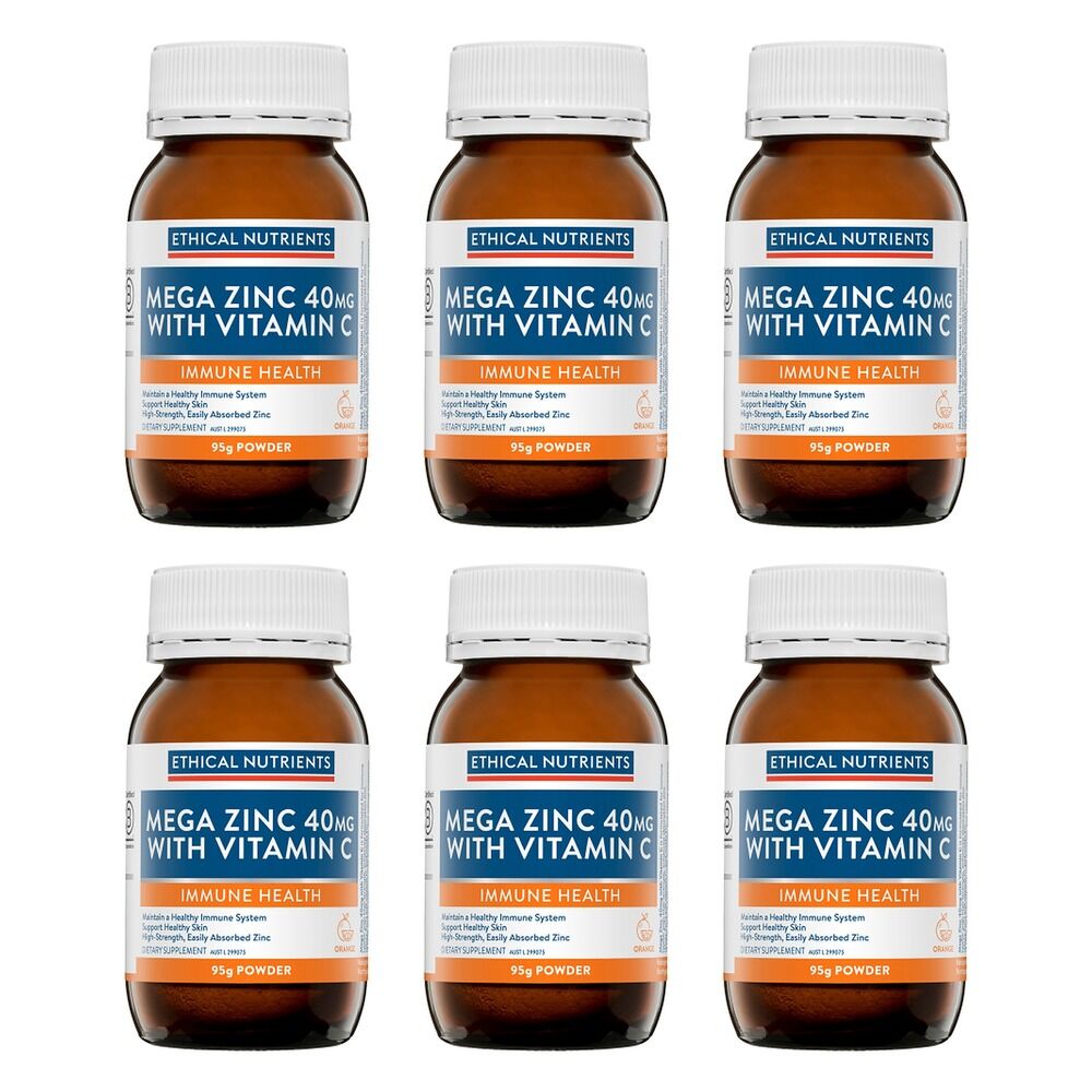 Ethical Nutrients Mega Zinc 40mg with Vitamin C Orange 95g Pack of 6