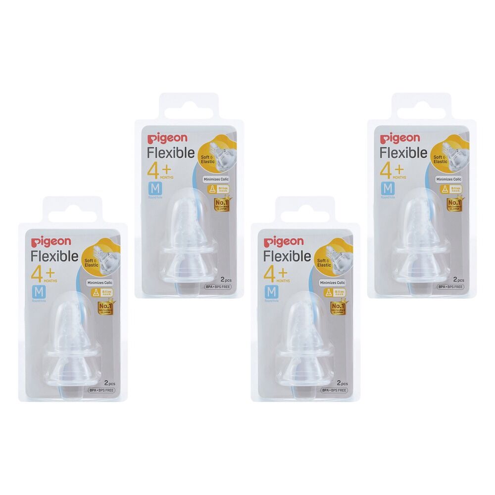 Pigeon Peristaltic Slim Neck Teat Medium 2 Pack Bundle of 4