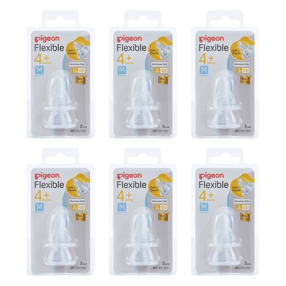 Pigeon Peristaltic Slim Neck Teat Medium 2 Pack Bundle of 6