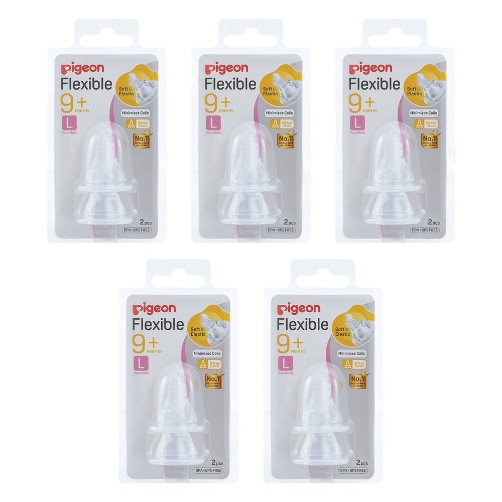 Pigeon Peristaltic Slim Neck Teat Large 2 Pack Bundle of 5