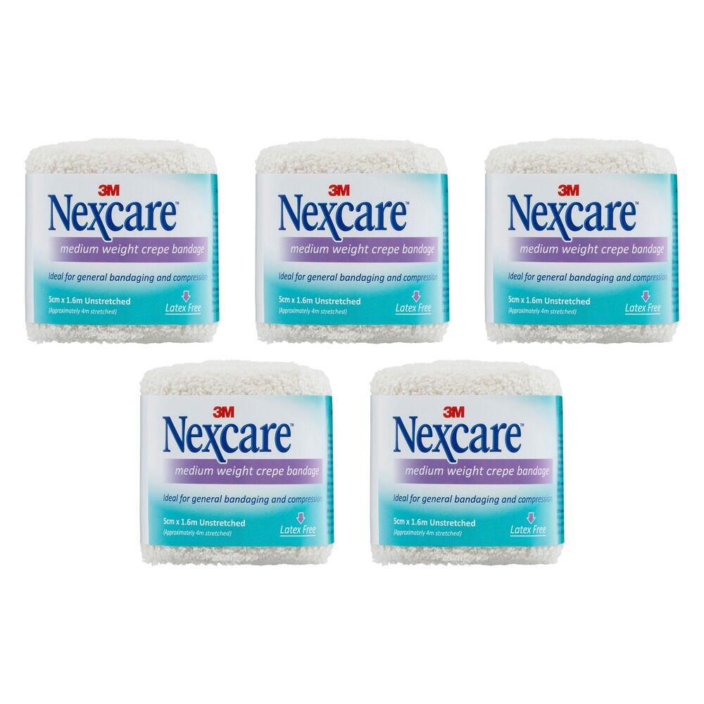 Nexcare Medium Crepe Bandage White 5cm x 1.6m Pack of 5