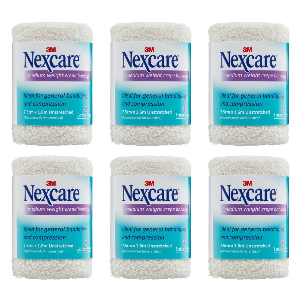 Nexcare Medium Crepe Bandage White 7.5cm x 1.6m Pack of 6