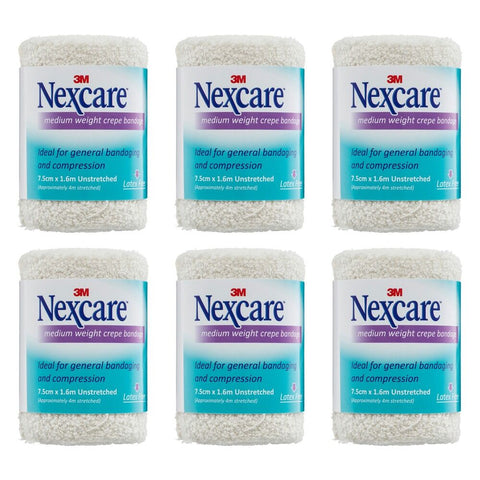 Nexcare Medium Crepe Bandage White 7.5cm x 1.6m Pack of 6