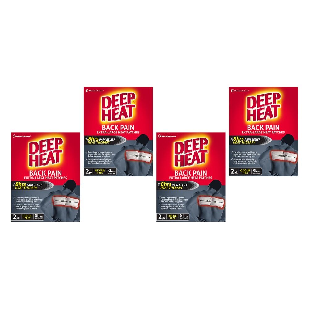 Deep Heat Back Pain Extra Large Heat Patches 2 Pack Bundle of 4