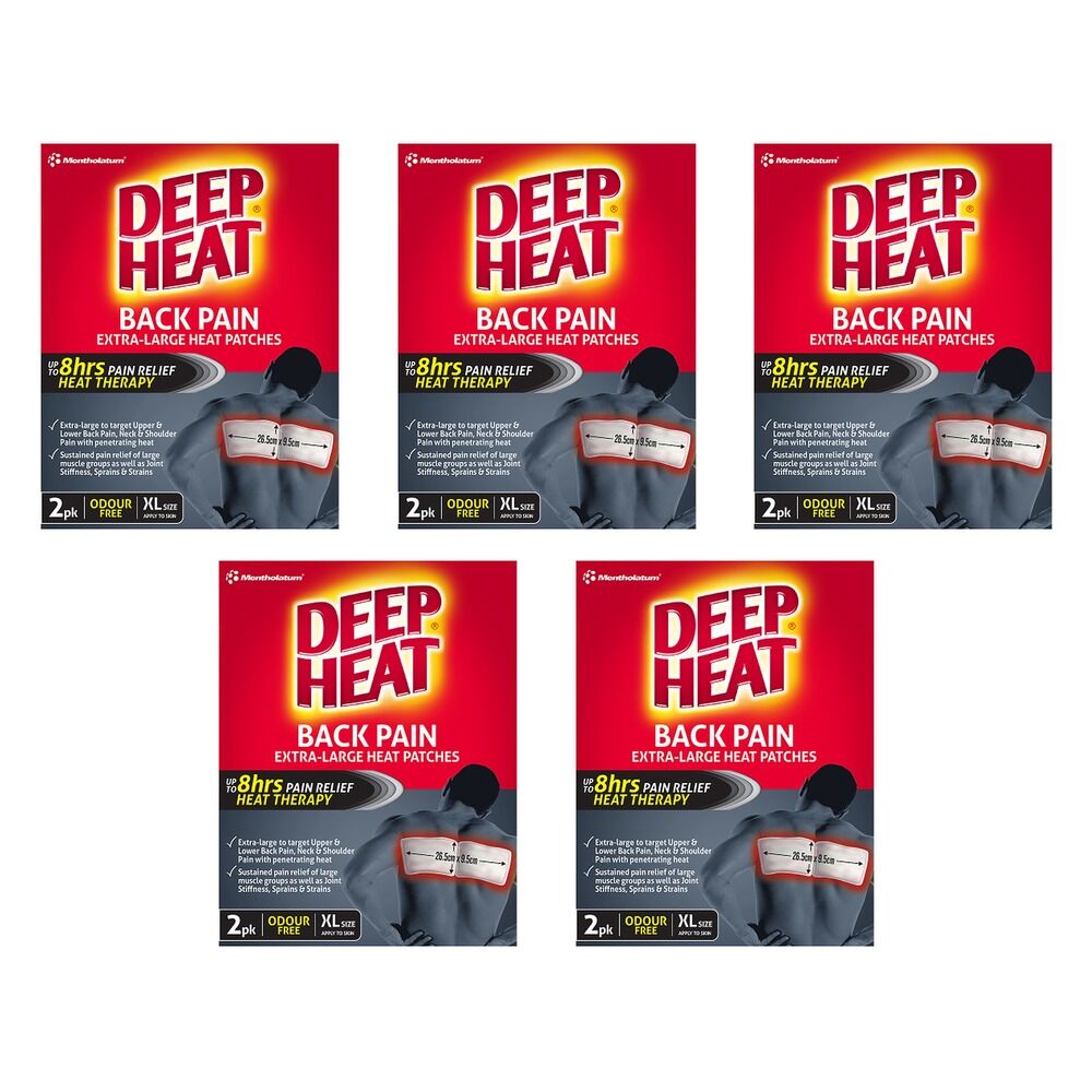 Deep Heat Back Pain Extra Large Heat Patches 2 Pack Bundle of 5