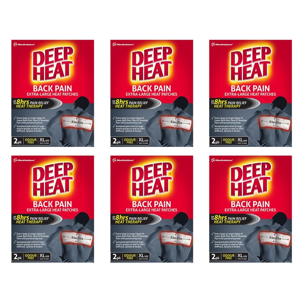 Deep Heat Back Pain Extra Large Heat Patches 2 Pack Bundle of 6