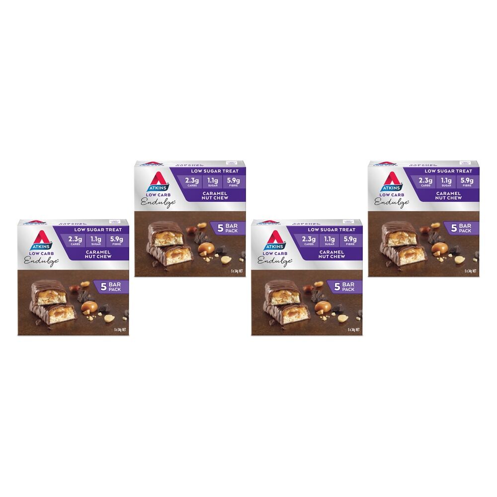 Atkins Endulge Low Sugar Caramel Nut Chew Bar 5 Pack Bundle of 4