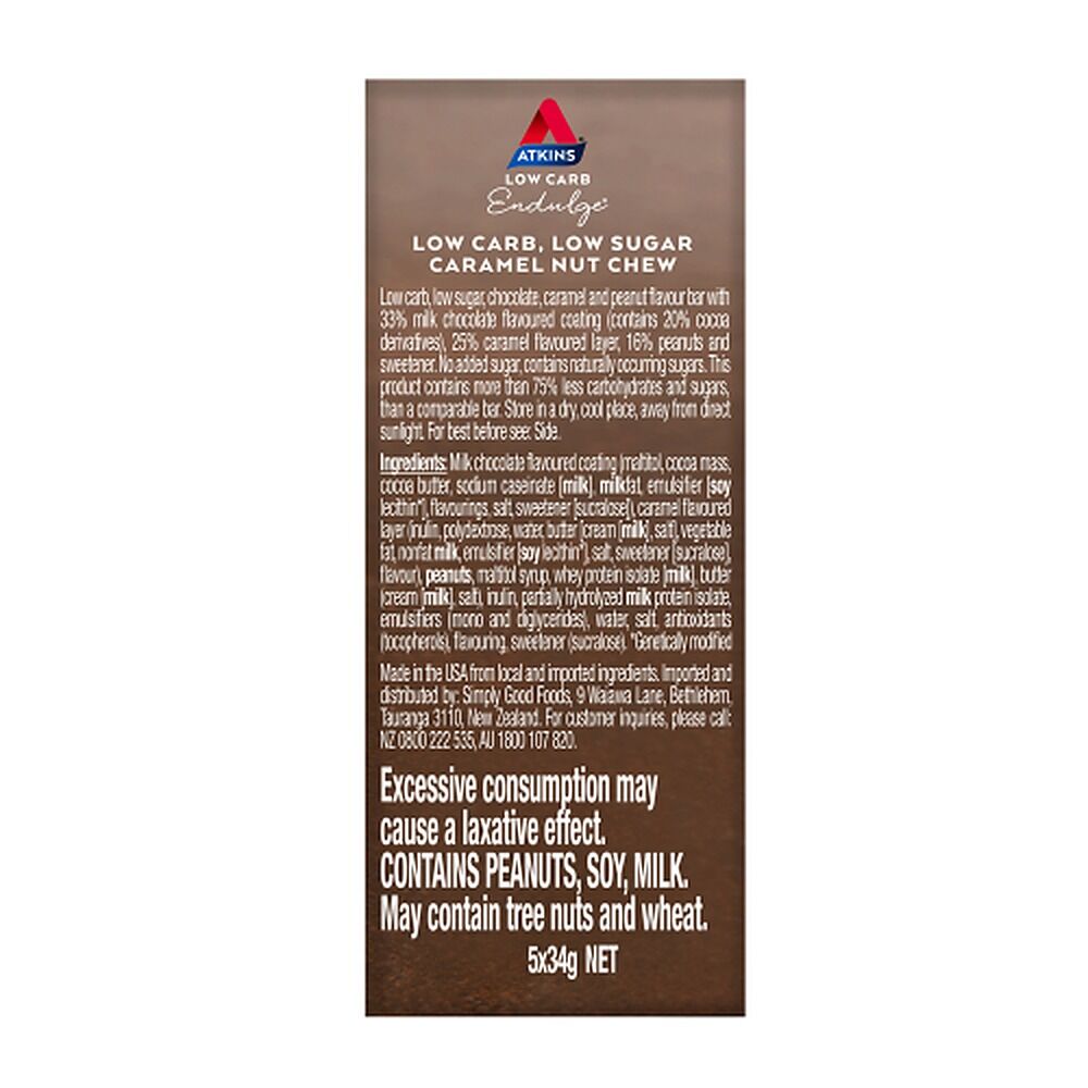 Atkins Endulge Low Sugar Caramel Nut Chew Bar 5 Pack