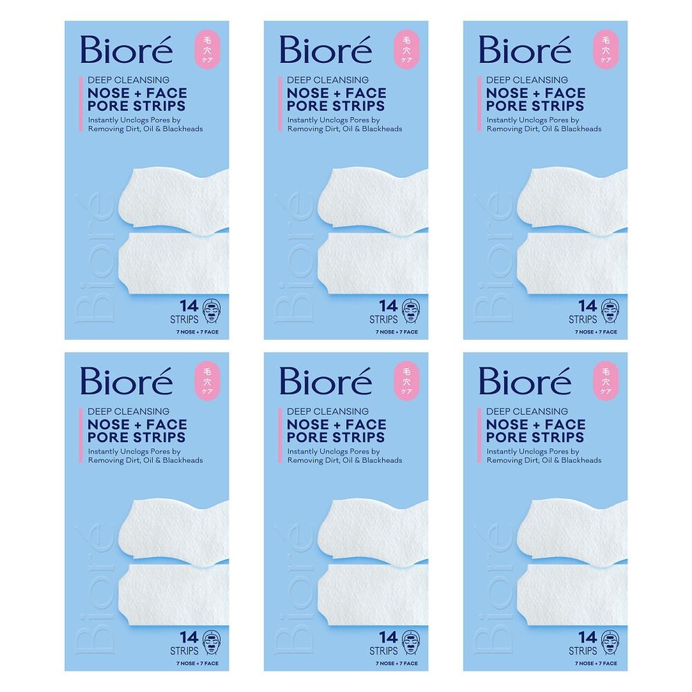 Biore Nose + Face Deep Cleansing Pore Strips 14 Pack Bundle of 6