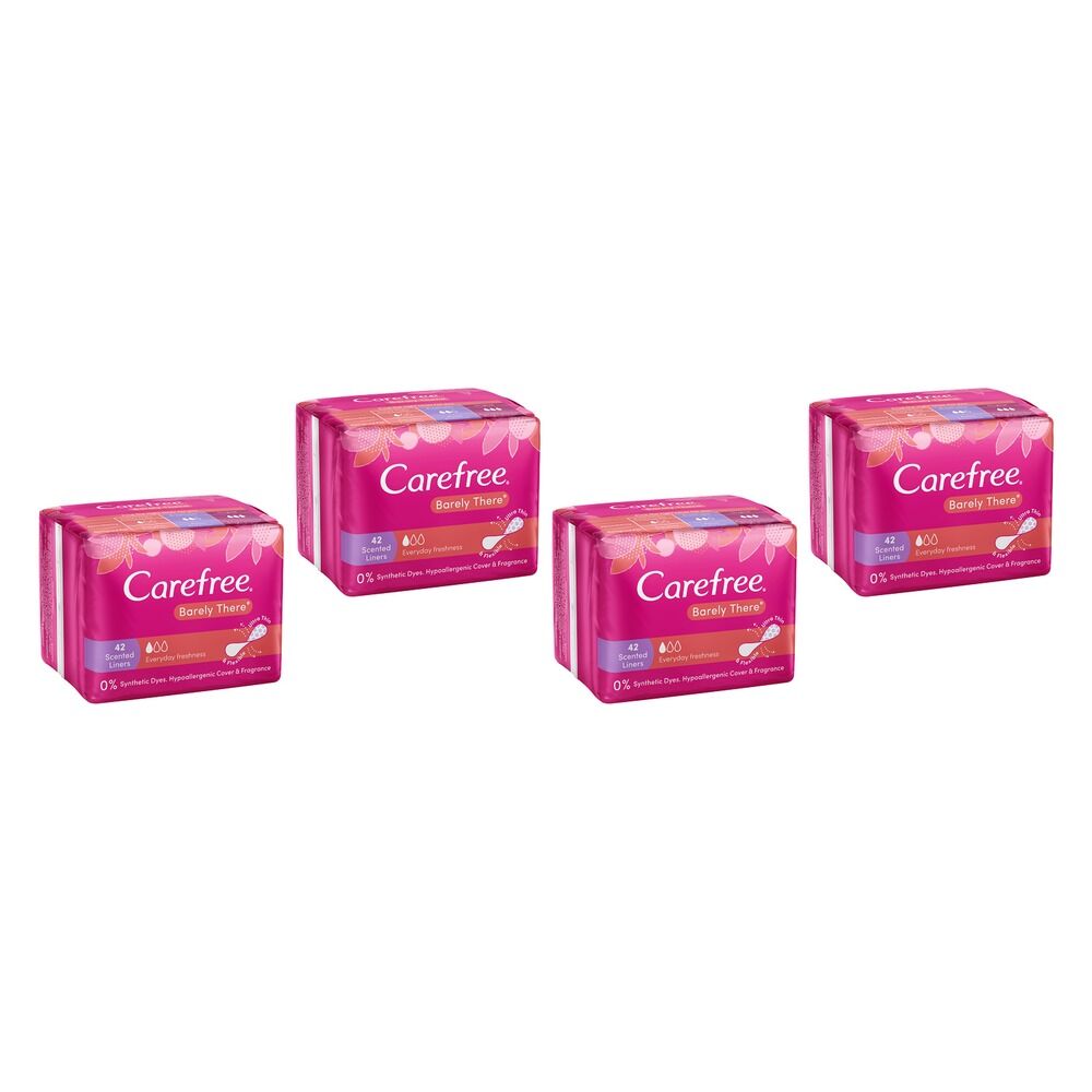 Carefree Barely There Shower Fresh Liners 42 Pack x 12 Bundle of 4