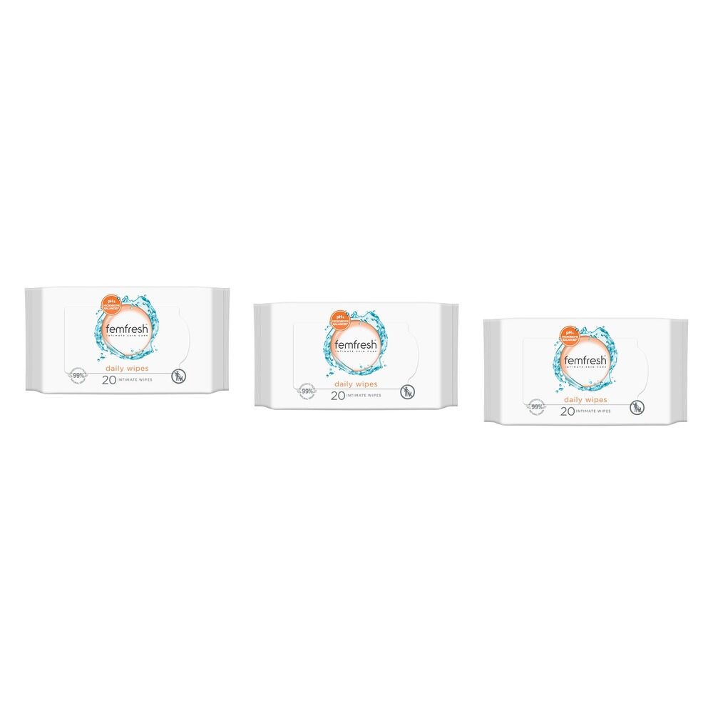 Femfresh Daily Intimate Wipes 20 Pack Bundle of 3