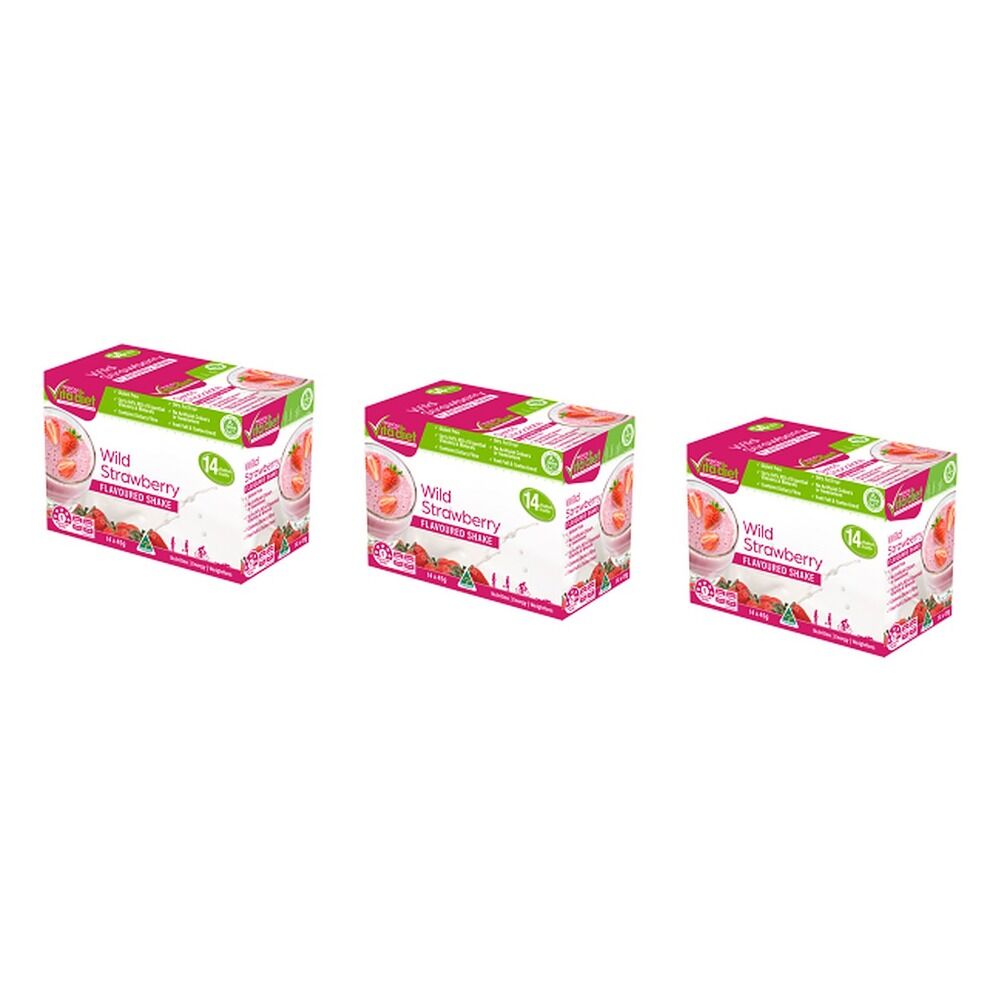 Vita Diet Strawberry Shake 14 Pack Bundle of 3