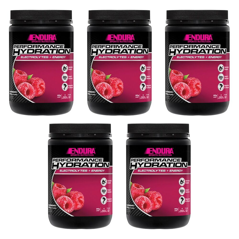 Endura Performance Hydration Electrolytes + Energy Raspberry 800g Pack of 5