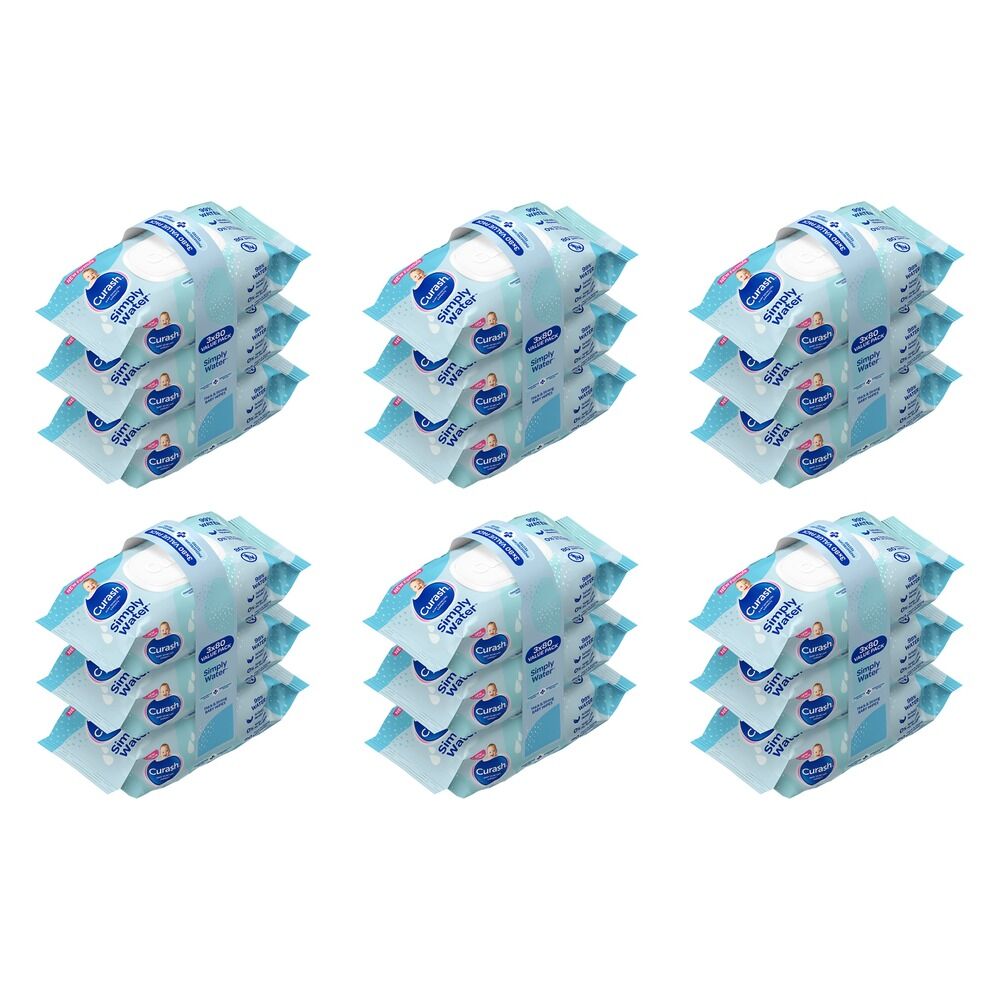 Curash Simply Water Baby Wipes 3 x 80 Pack Bundle of 6