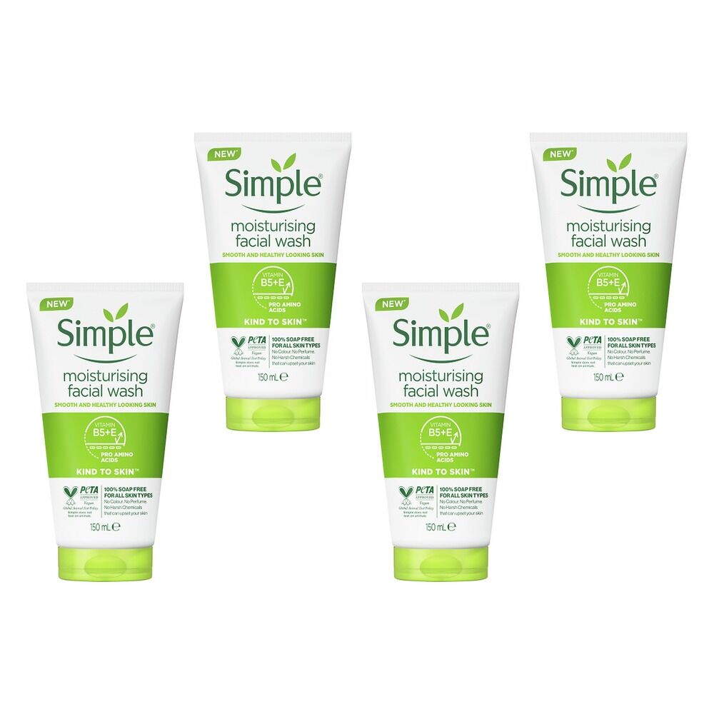 Simple Kind To Skin Moisturising Facial Wash 150mL Pack of 4