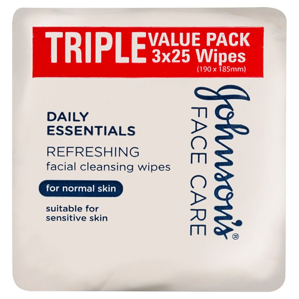 Johnson's Face Care Cleansing Wipes for Normal Skin 25 Wipes Triple Pack