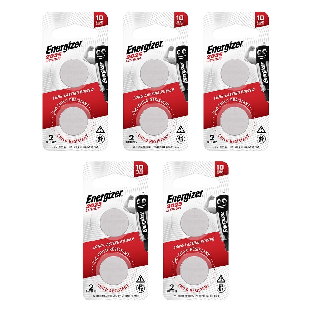 Energizer ECR2025 Lithium Coin Batteries 2 Pack Bundle of 5