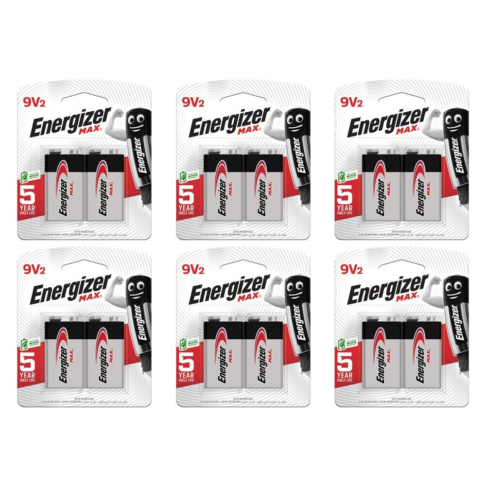 Energizer MAX 9V Alkaline Batteries 2 Pack Bundle of 6