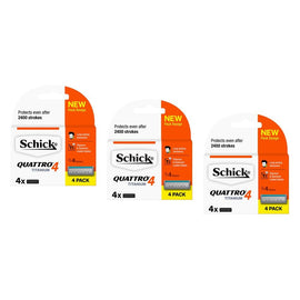 Schick Quattro Titanium 4 Blades Refill 4 Pack Bundle of 3