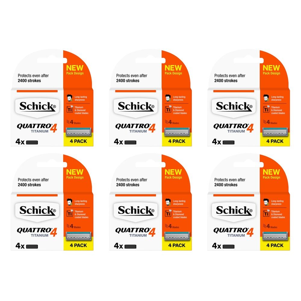 Schick Quattro Titanium 4 Blades Refill 4 Pack Bundle of 6