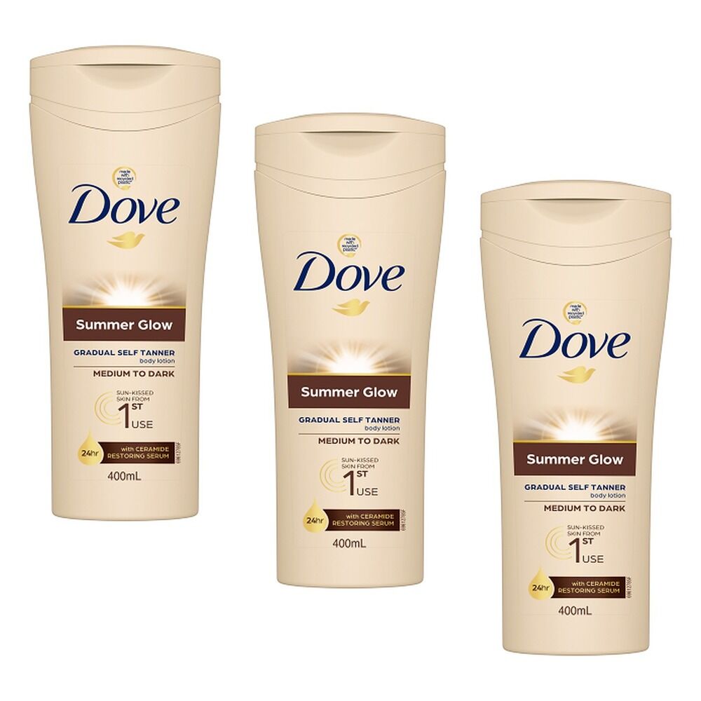 Dove Summerglow Gradual Self Tan Body Lotion, Medium to Dark, 400mL Pack of 3