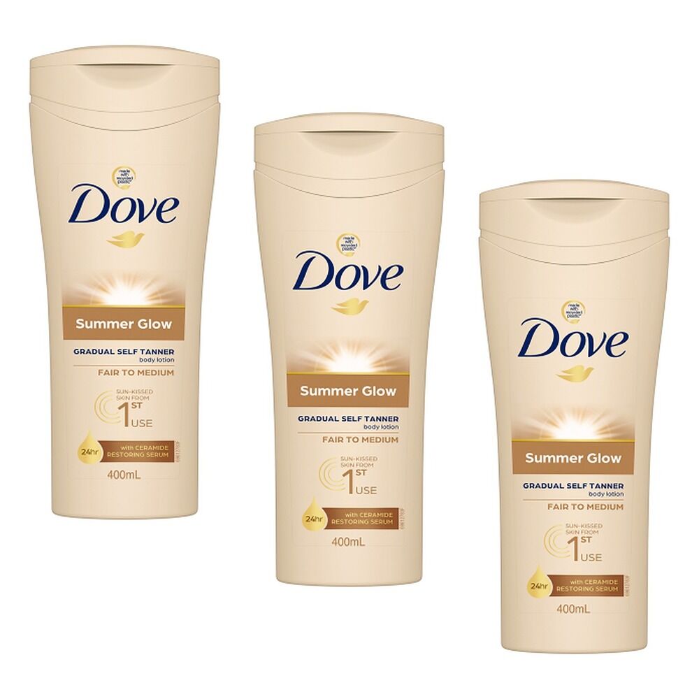 Dove Summerglow Gradual Self Tan Body Lotion, Fair to Medium, 400mL Pack of 3