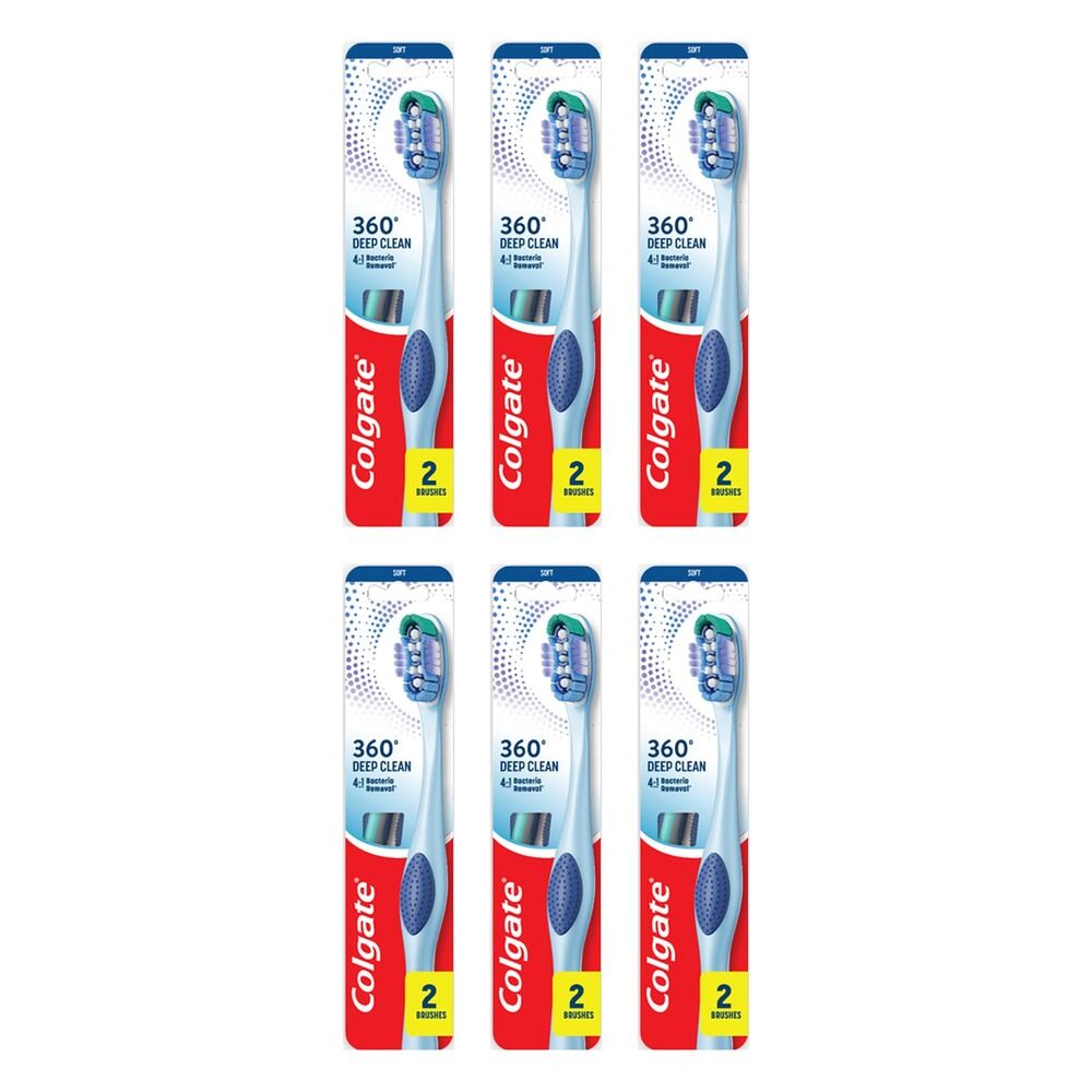 Colgate 360 Deep Clean Toothbrush Medium 2 Pack x 6 Bundle of 6