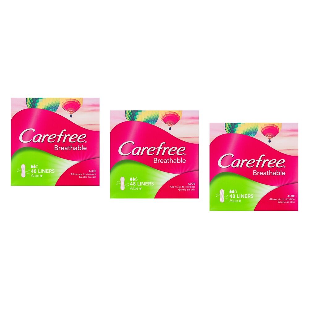 Carefree Breathable Liners with Aloe 48 Pack x 4 Bundle of 3