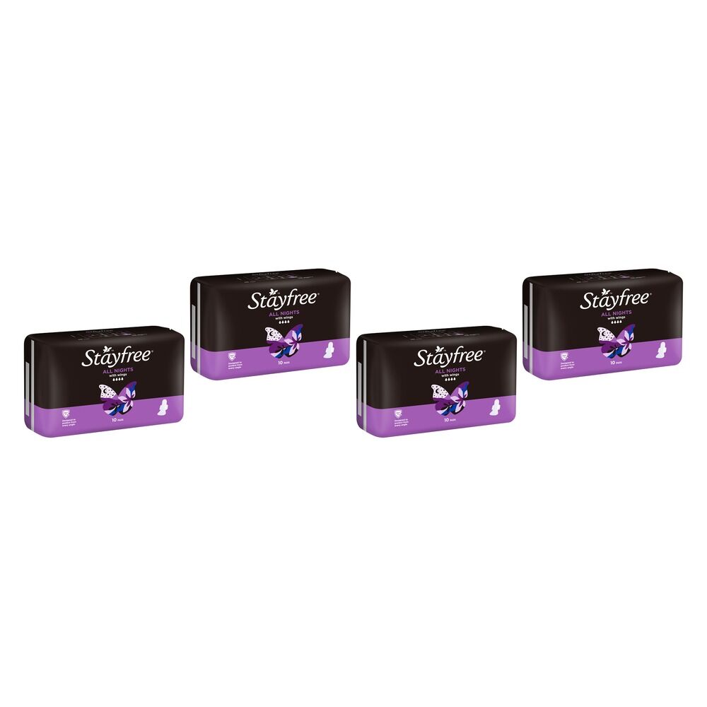 Stayfree All Nights Pads with Wings 10 Pack Bundle of 4