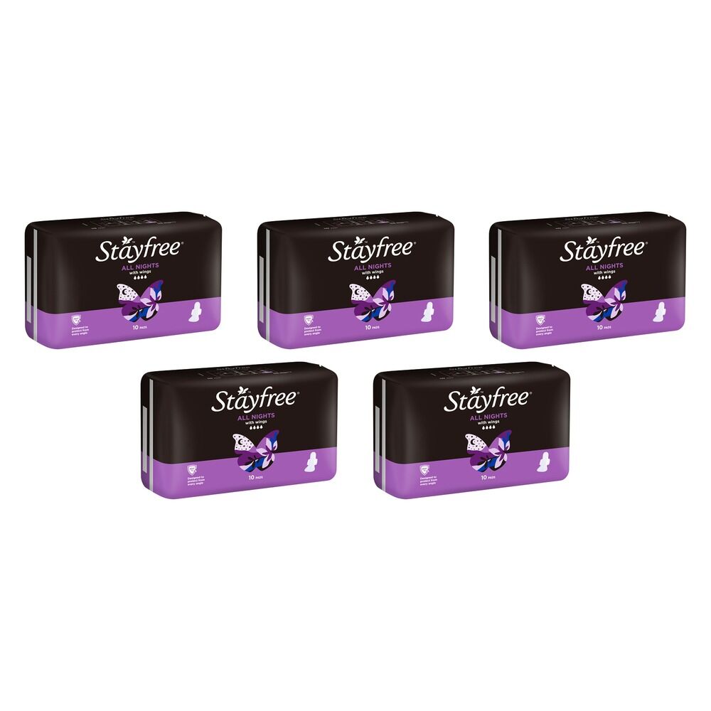 Stayfree All Nights Pads with Wings 10 Pack Bundle of 5