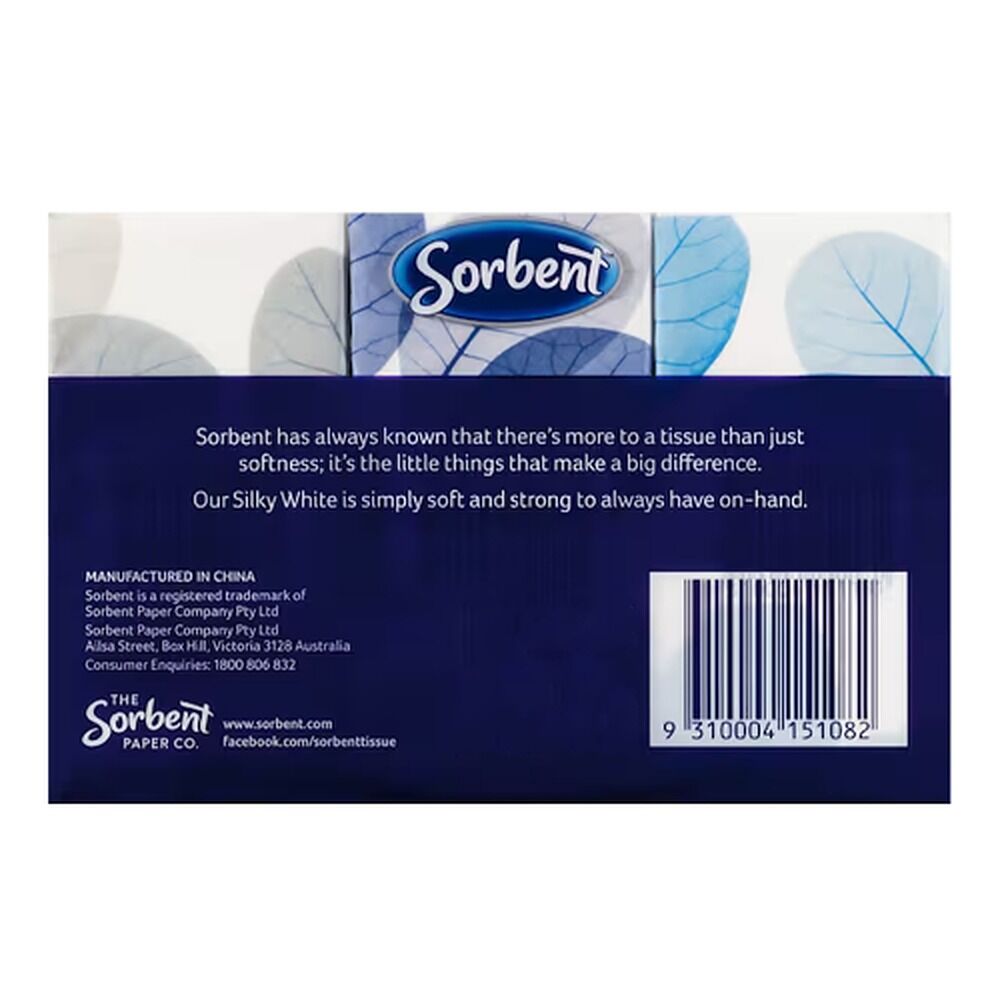 Sorbent Silky White Facial Tissues 4 Ply 6 x 10 Pack x 12