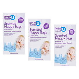 Baby U Scented Nappy Bags 200 Pack Bundle of 3