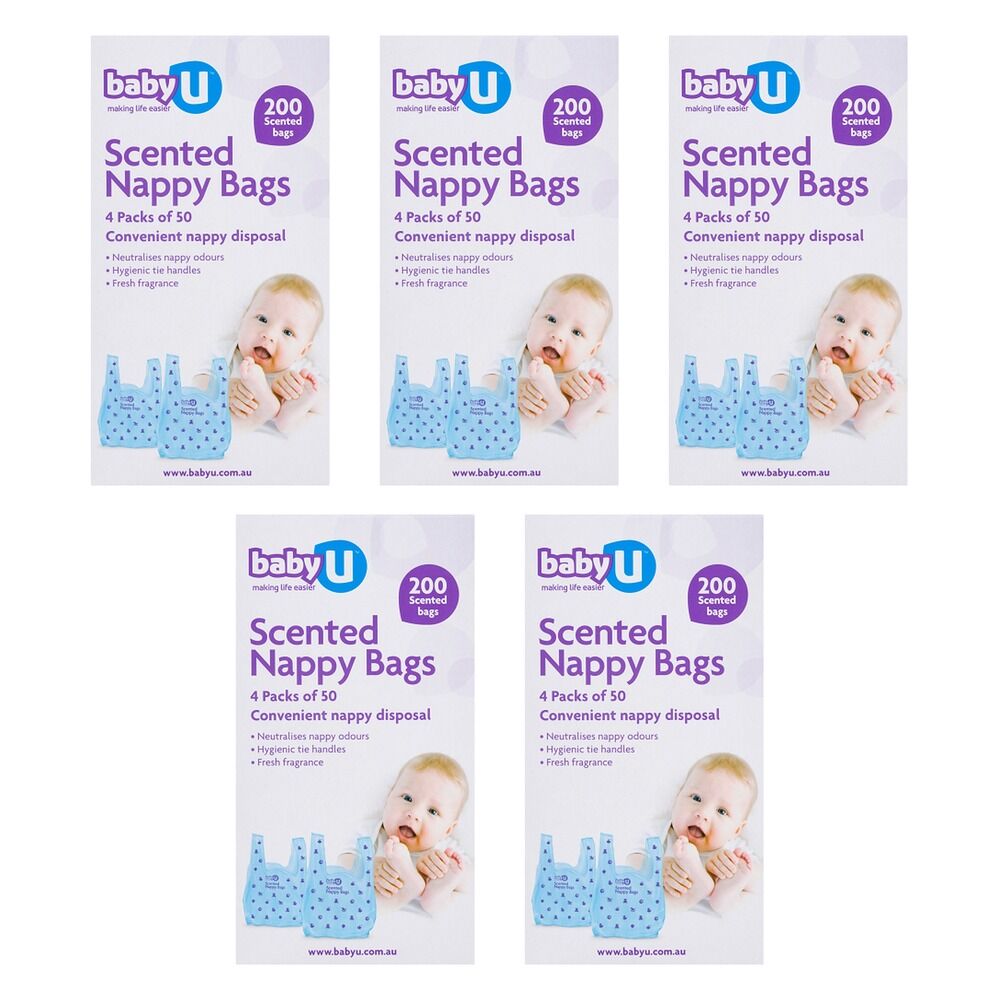 Baby U Scented Nappy Bags 200 Pack Bundle of 5